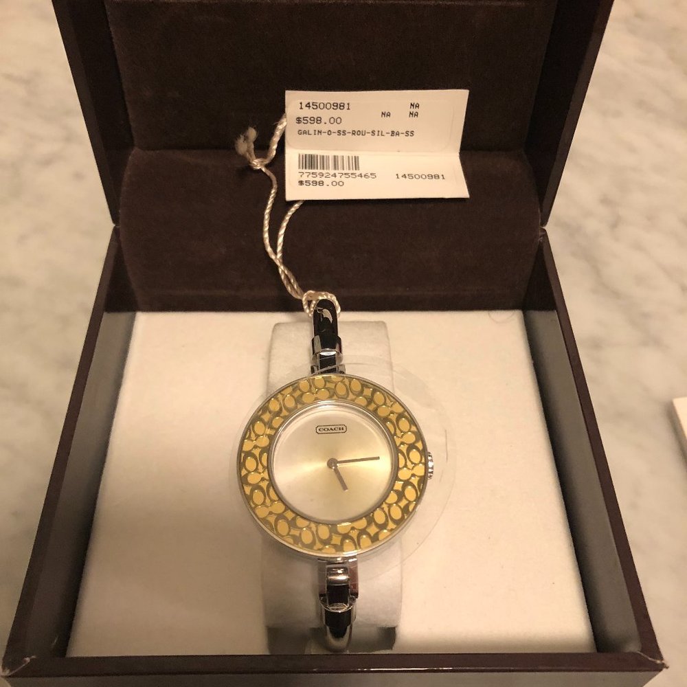 NWT Coach Monogram Gold trim bezel Bangle watch